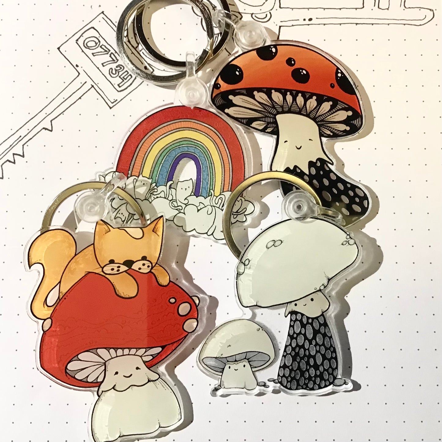Keychain - Mushroom & Kitty